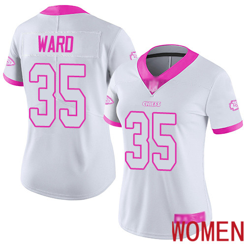 Women Kansas City Chiefs #35 Ward Charvarius Limited White Pink Rush Fashion Football Nike NFL Jersey->women nfl jersey->Women Jersey